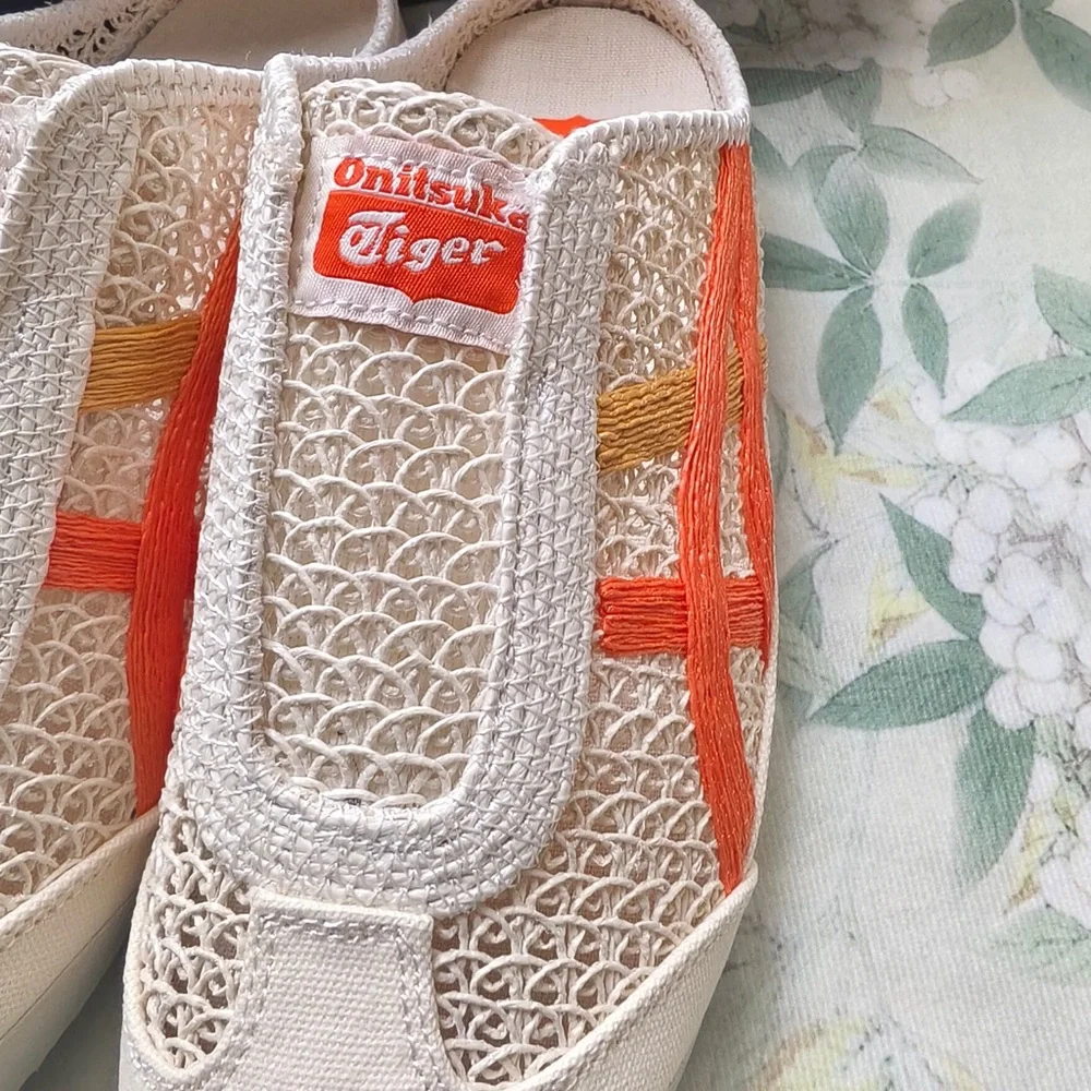 Onitsuka Tiger Cream Sneakers with Orange Accents